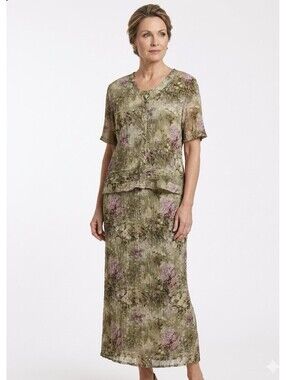 Kari New York 2 Piece Lined Dress Sheer Jacket Floral 20W Plus Midi Cottagecore